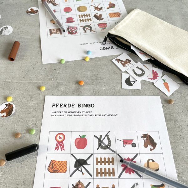 Pferde Bingo mit Stift zum Abstreichen