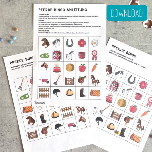 Pferde Bingo als Sofort-Download mit Anleitung und 10 Spielbögen