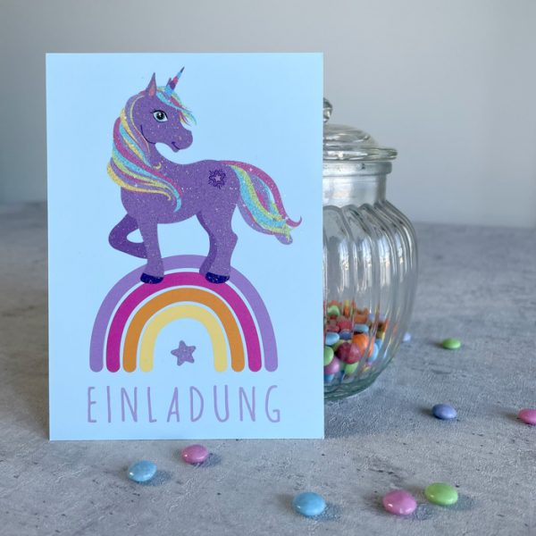 Glitzernde Einladung Einhorn Geburtstag