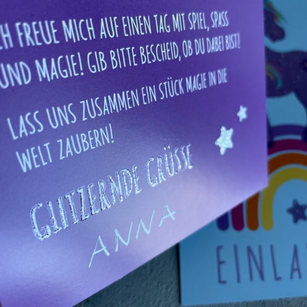 Glitzernde Einladung Einhorn Geburtstag