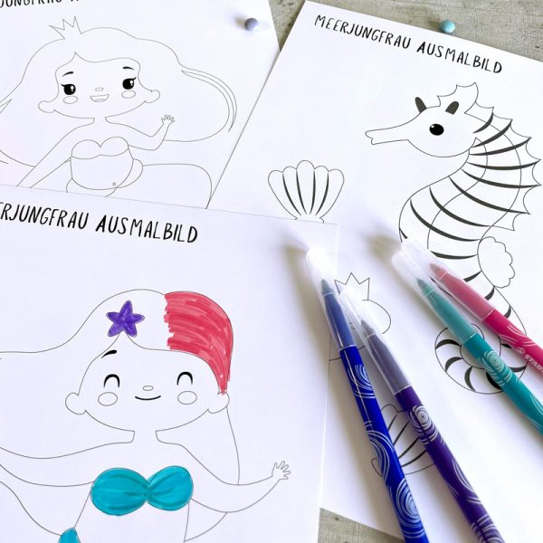 Meerjungfrauen Ausmalbilder am Kindergeburtstag