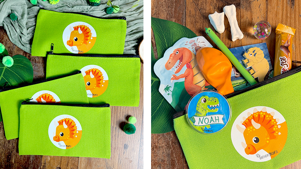 Tolle Goodie-Bag mit Dino für die Gäste am kindergeburtstag