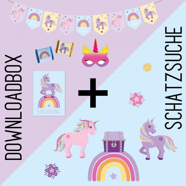 Einhorn Geburtstag Set – Schatzsuche & Downloadbox