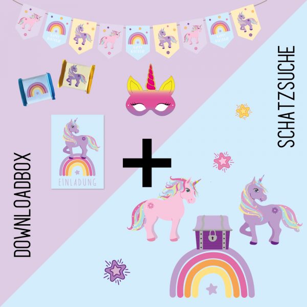 Einhorn Geburtstag Set – Schatzsuche & Downloadbox