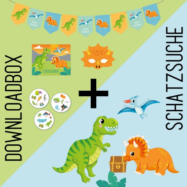 Dino Geburtstag Set – Schatzsuche & Downloadbox