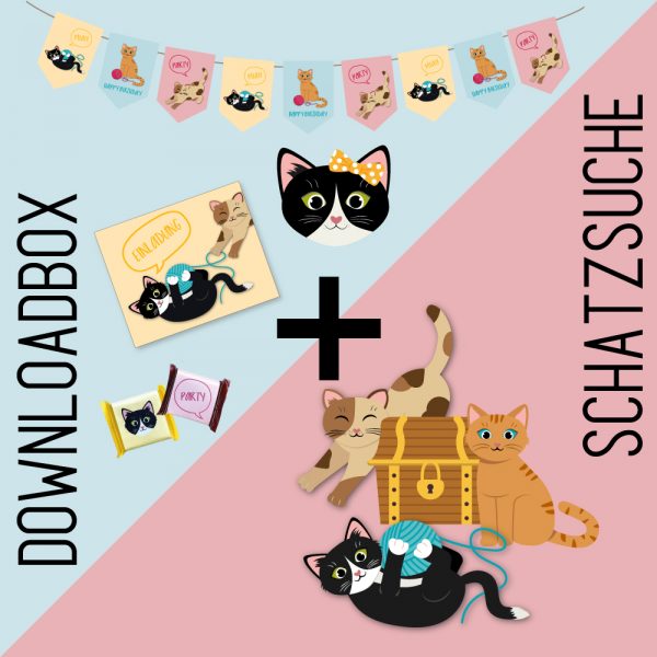 Katzen Geburtstag Set – Schatzsuche & Downloadbox