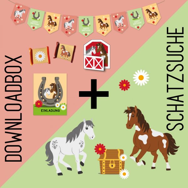 Pferde Geburtstag Set – Schatzsuche & Downloadbox
