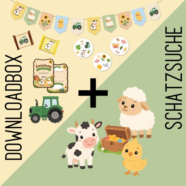 Bauernhof Geburtstag Set – Schatzsuche & Downloadbox